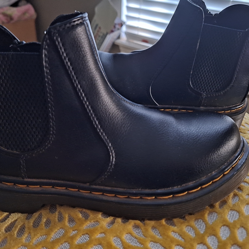Dr. Martens Slip Resistant Black Chelsea Boots with Yellow Stitching